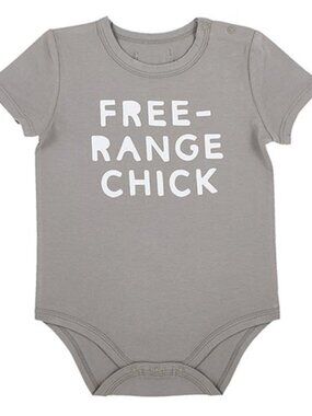 Stephan Baby:Baby Girl Grey 1 Piece Bodysuit "Free Range Chick" Size 6-12 M NEW
